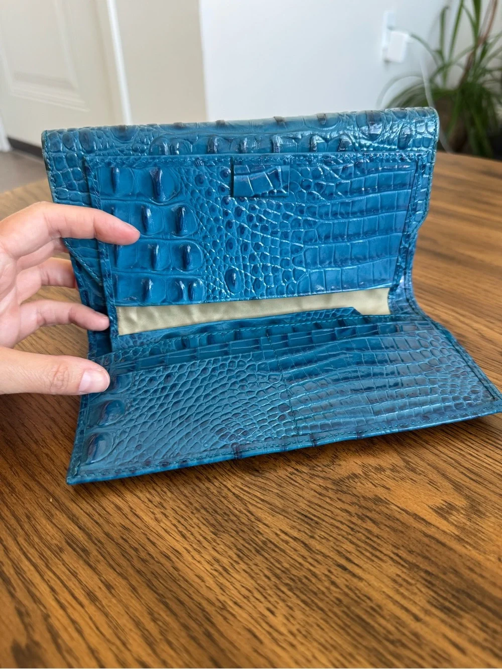 Brahmin Turquoise Croc-Embossed Leather Clutch
